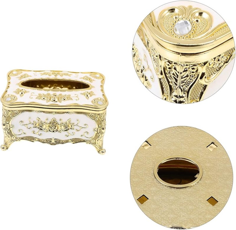 حامل علبة المناديل الذهبي الزخرفي للغرفة المعيشة والمكتب والسيارة - Image 2